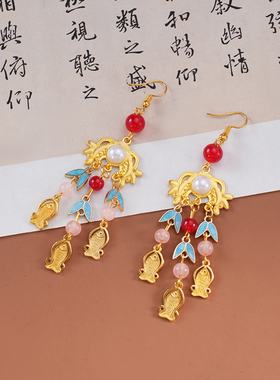景泰蓝耳饰敦煌飞天树叶古风耳坠