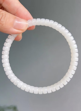 精品和田玉直切手串青海料极限弧珠串天然玉石一级白山药片手链