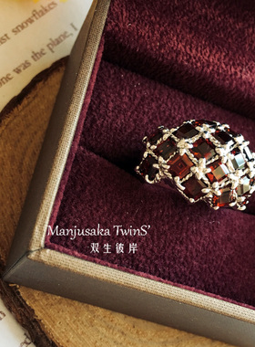 925纯银饰品天然石榴石戒指