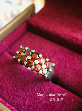 925纯银饰品石榴石镶嵌戒指