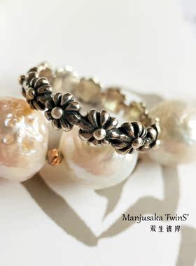 纯银复古做旧饰品花朵戒指