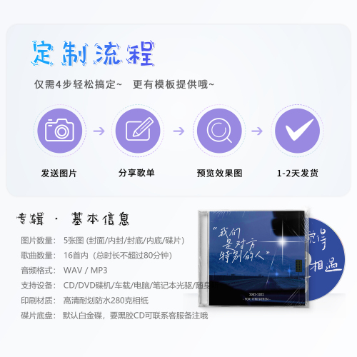 生日礼物定制音乐专辑CD黑胶光盘订制情侣闺蜜DIY手工情人节纪念