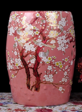 美式乡村花鸟陶瓷仿古风换鞋凳