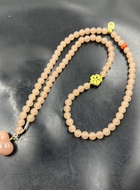 直销天然新款粉色桃花酿圆珠项链屁桃吊坠毛衣链粉色鸡心锁骨链