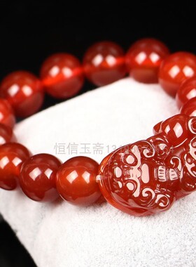 天然红黑玛瑙佛字莲花手链手串玛瑙貔貅情侣手链串珠不掉色成品单