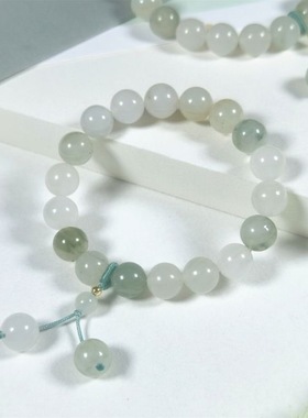 天然天山翠玉石手链女款金丝玉白玉飘花手串小红书热卖款厂家批发