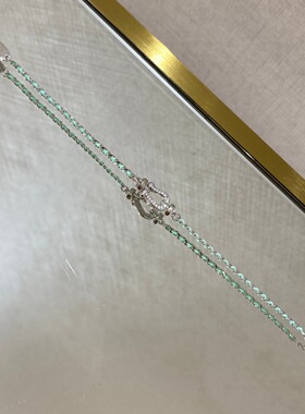 薄荷绿编织绳马蹄扣手链感925银镶高碳钻手饰小清新通勤风