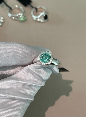 s925纯银半球薄荷绿指女手工锤纹小众设计感帕拉伊巴