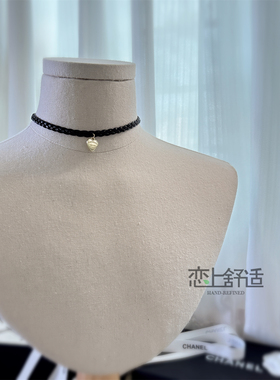 黑色编织粗蜡绳吊珠choker项圈