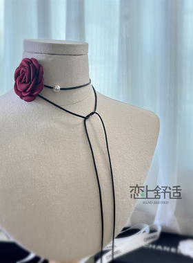 黑红玫瑰项圈复古氛围感颈带绑带
