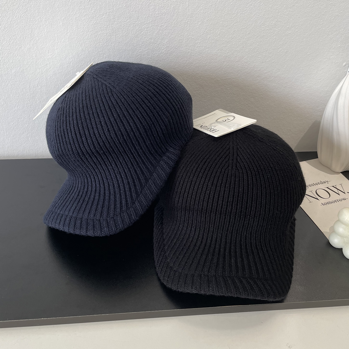 2025秋冬新款时尚光版鸭舌款毛线帽子女简约休闲百搭保暖套头帽男 - 图3