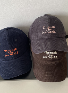 Ice world-秋冬季灯芯绒棒球帽子女韩版刺绣时尚休闲百搭鸭舌帽男