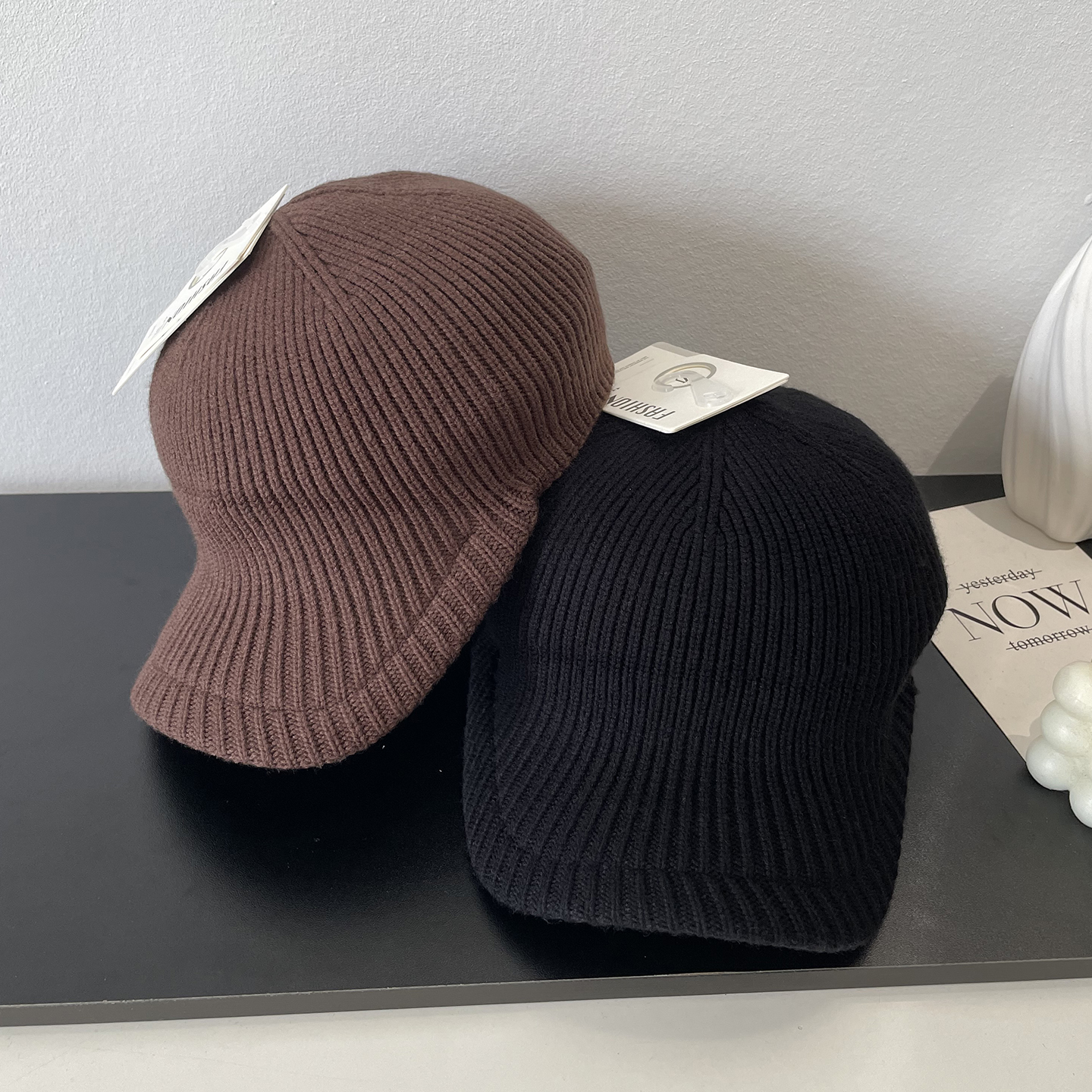 2025秋冬新款时尚光版鸭舌款毛线帽子女简约休闲百搭保暖套头帽男 - 图0