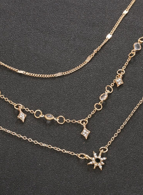 欧美时尚女式手工多层星星吊坠颈链轻奢款
