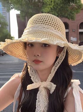 蕾丝花边沙滩帽草帽女夏季