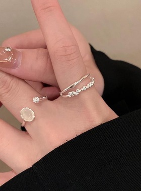 女高级感甜酷风素圈食指时尚个性戒指