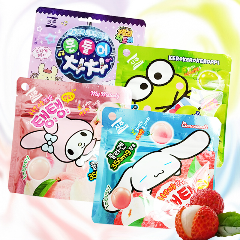韩国进口西洲三丽鸥3种果味混合果汁软糖带贴纸可爱QQ糖果盲袋50g - 图0
