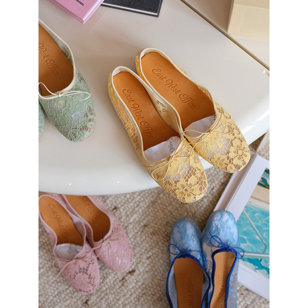 East West Office 蕾丝平底芭蕾鞋 中口小方头法式Balletcore,淘宝优惠券,粉丝福利购,淘宝优惠卷