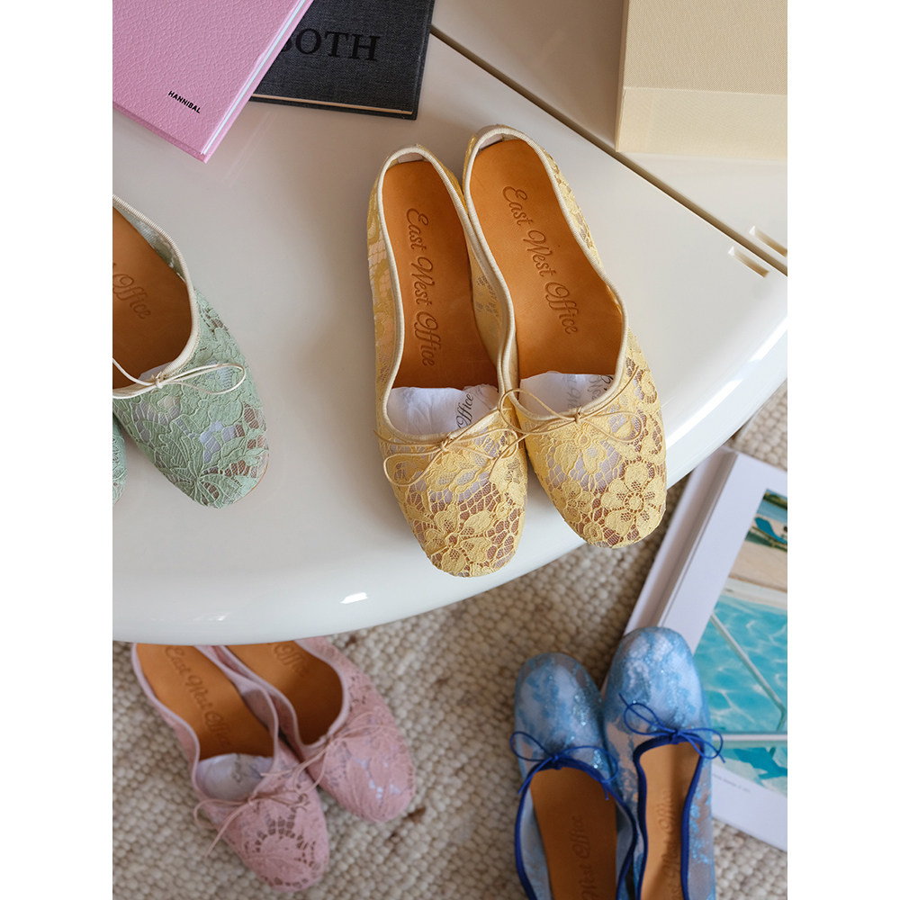 East West Office 蕾丝平底芭蕾鞋 中口小方头法式Balletcore,淘宝优惠券,粉丝福利购,淘宝优惠卷