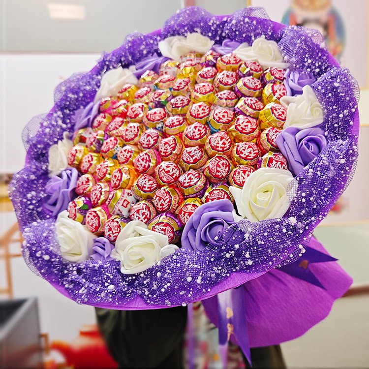 99颗雅客天天棒成品七夕情人节礼物送男女朋友零食创意棒棒糖花束