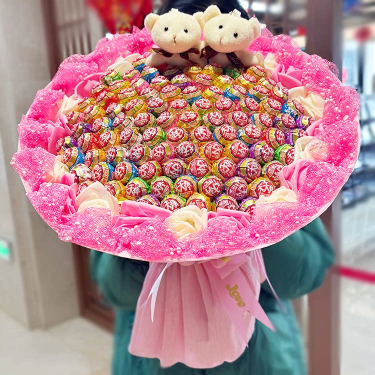 99颗雅客天天棒成品七夕情人节礼物送男女朋友零食创意棒棒糖花束