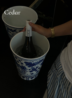 爆款花盆景德镇青花瓷鳜鱼鱼藻纹花瓶花盆家具摆件玄关无孔花瓶