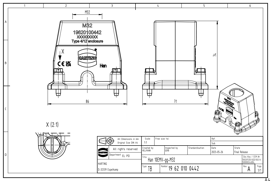 HARTING 高防护上壳 19620100442 防电磁 Higher EMC - 图1