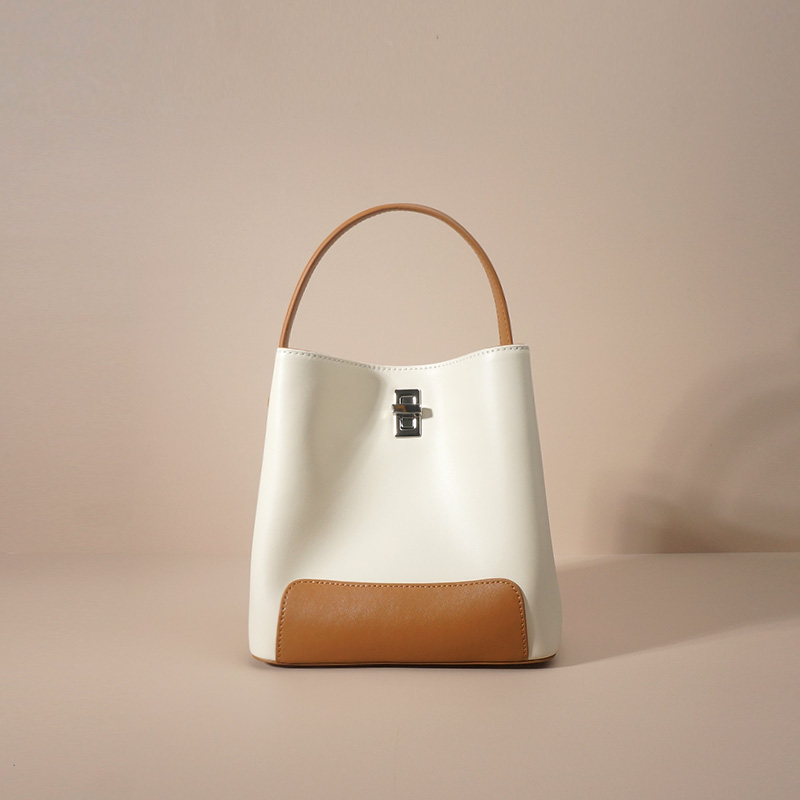 怪兽君小众撞色水桶包真皮通勤手提包单肩包牛皮斜挎包高级感百搭 - 图1