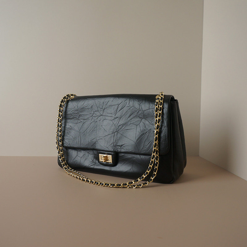 怪兽君包包2025新款真皮通勤腋下包褶皱头层牛皮邮差包质感链条包,淘宝优惠券,粉丝福利购,淘宝优惠卷