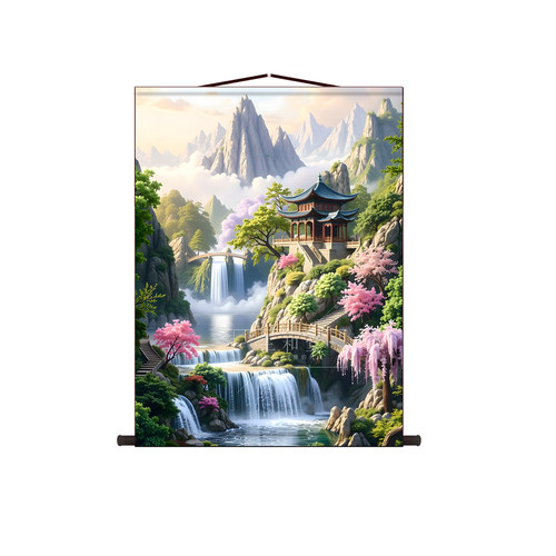 仙家堂口山水画仙堂背景挂画东北堂屋风水画小桥流水供奉无活物画 - 图3