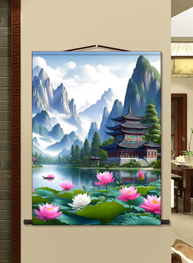 山水画佛道仙暗堂背景挂画