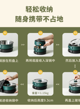 欧规圆格可折叠便携式电煮锅