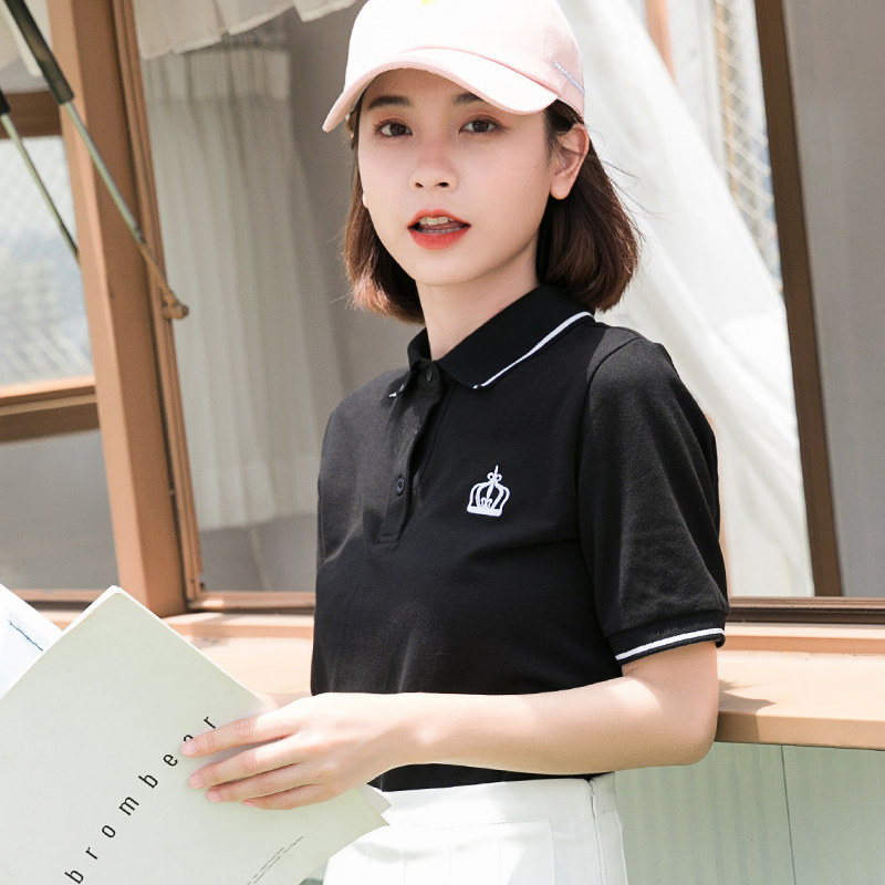 学院风翻领半袖女潮工作服夏polo衫 学院风 原创fashion店T恤