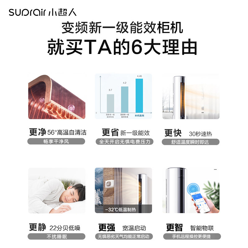 小超人3匹变频立式一级能效柜机 小超人空调空调