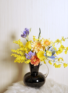 高级现代仿真花莫奈花园春日黄色鸾尾花套装客厅摆件样板房装饰花