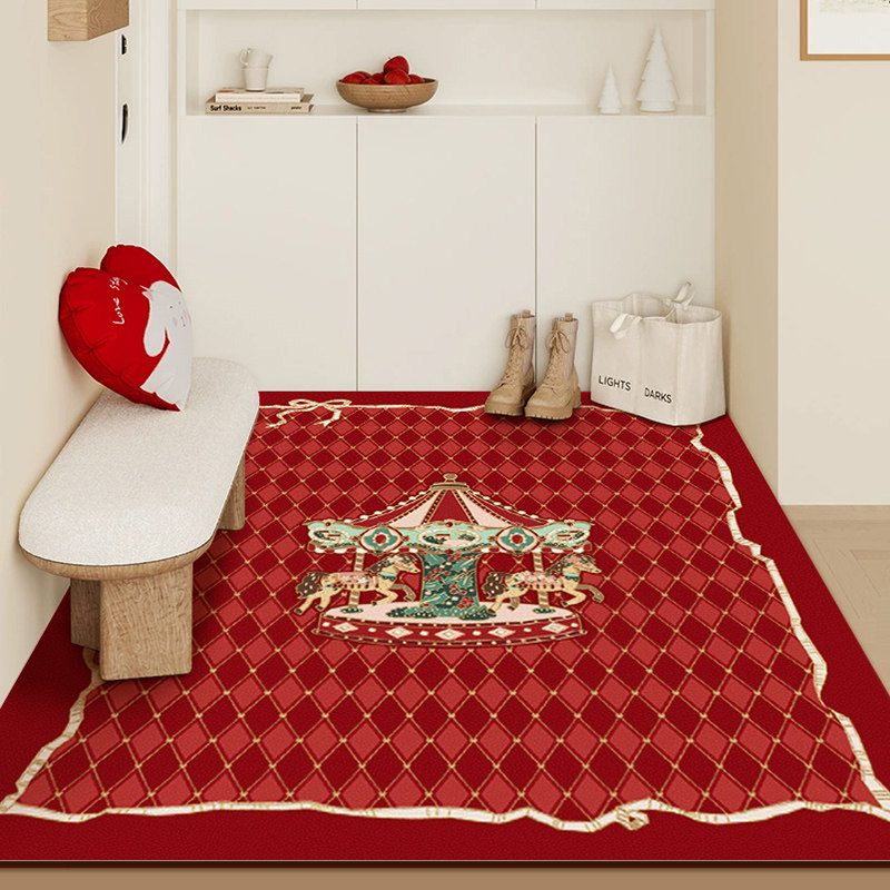 法式复古塞拉斯蒂娅圣诞新年木马皮革地垫可擦免洗脚垫入户进门垫,淘宝优惠券,粉丝福利购,淘宝优惠卷