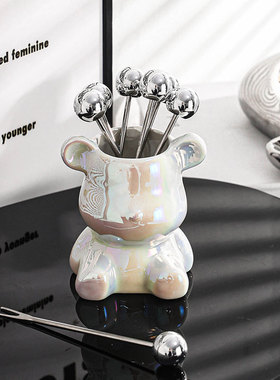 北欧陶瓷电镀小熊水果叉