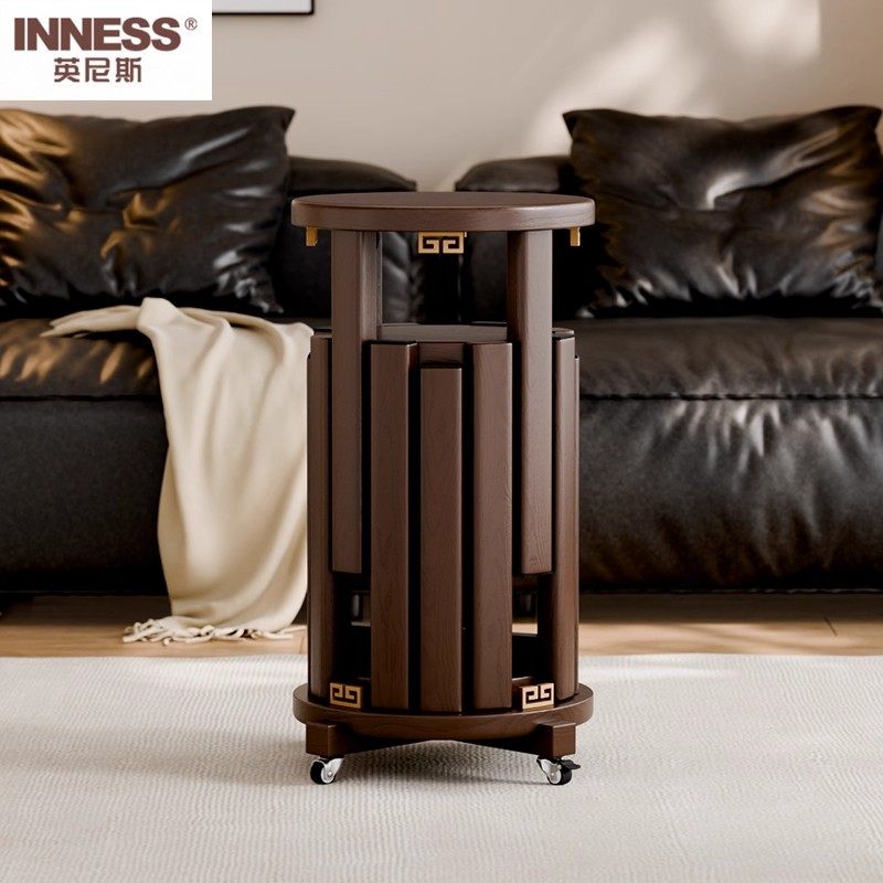 英尼斯 实木凳子家用可叠放组合凳餐桌圆凳叠叠乐木凳四合一板凳,淘宝优惠券,粉丝福利购,淘宝优惠卷