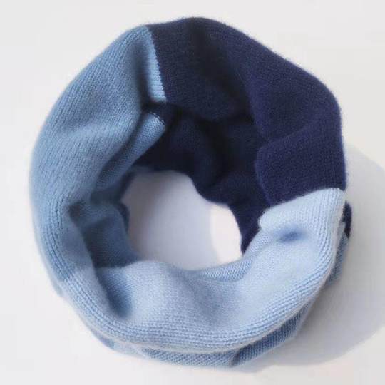 三色拼接高档羊绒围巾女冬季加厚韩版套头护颈保暖围脖百搭脖套