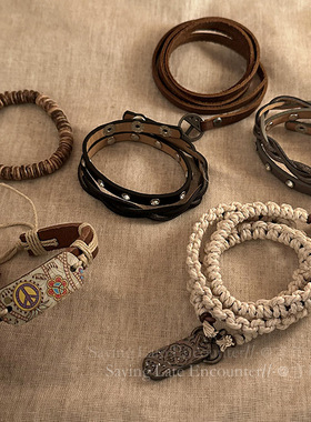 复古民族风牛皮编织手链女波西米亚异域风设计感情侣闺蜜个性手饰