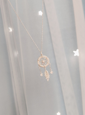 s925银饰正生羽毛梦网项链吊坠