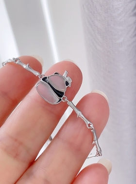 足银999纯银竹节熊猫手链女