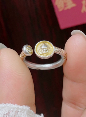 足银9999纯银黄财神吉言银戒指女