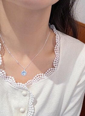 足银999纯银碎冰冰小花项链女