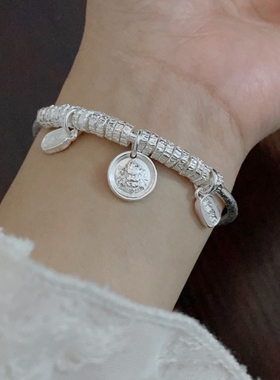 足银9999财神盘缠吉言银手镯女