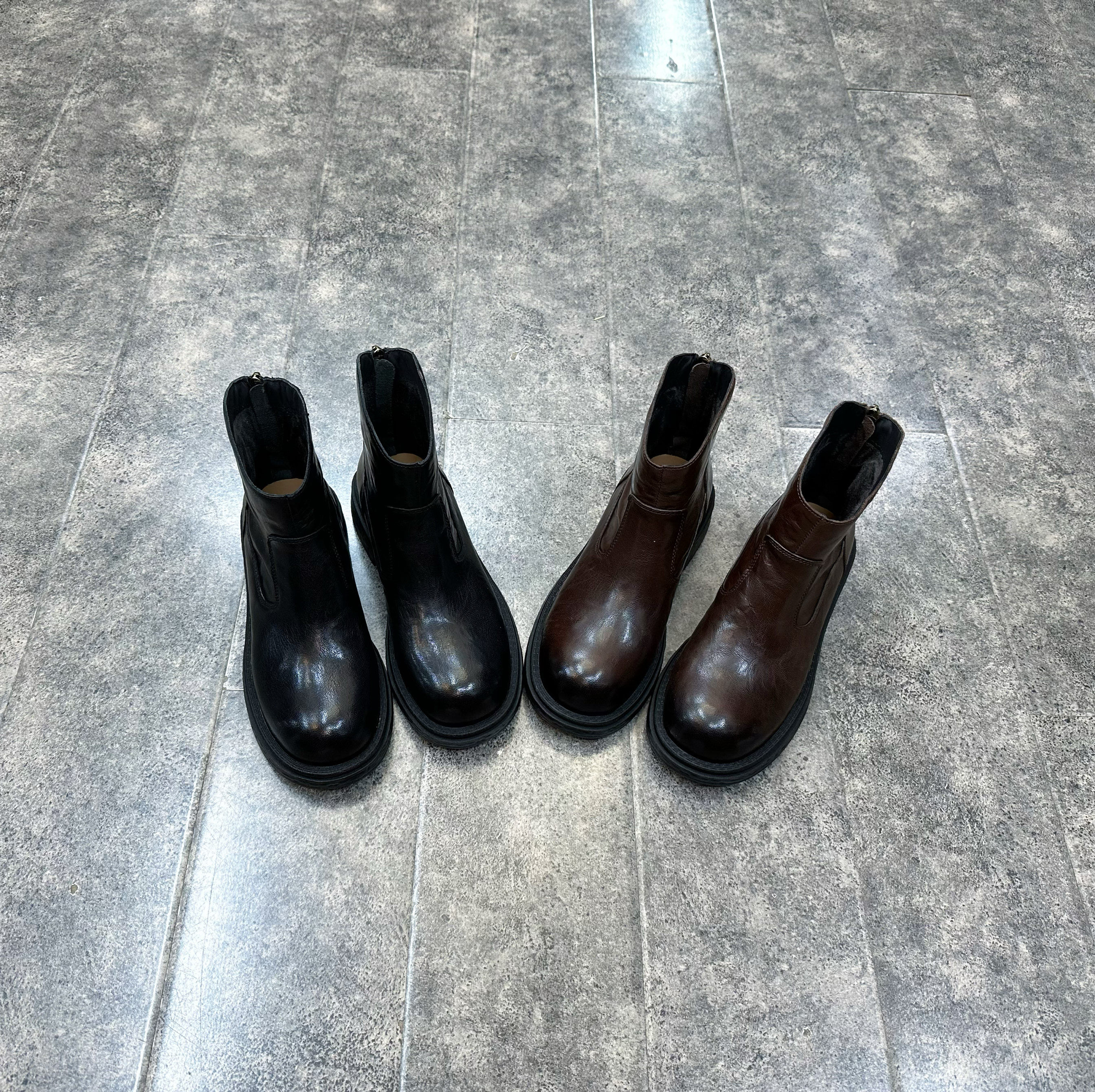 小陈记高品质秋冬新款水山羊皮做旧马丁靴粗跟时尚轻便后拉链短靴,淘宝优惠券,粉丝福利购,淘宝优惠卷