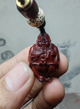 紫檀红木头精雕刻地主4老财神车钥匙扣小吊坠文盘玩手把挂件饰品