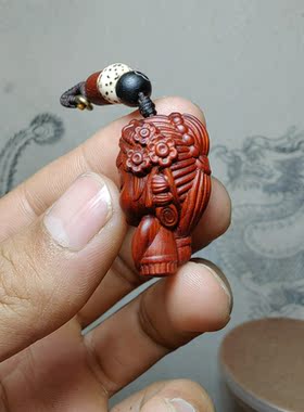 紫檀红木头精雕刻古装戏服青衣美女钥匙扣吊坠文盘玩手把挂件饰品