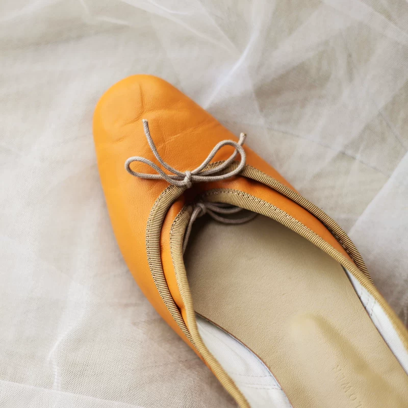[Lames] Ретро желтые голова плоской пятки балетные простые туфли handmade обувь балетная плоская обувь