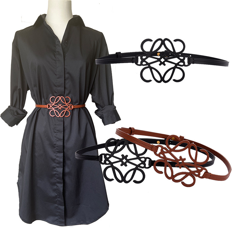 新款罗家L字母镂空窄腰封女头层牛皮百搭显瘦真皮腰带配裙子棕色,淘宝优惠券,粉丝福利购,淘宝优惠卷